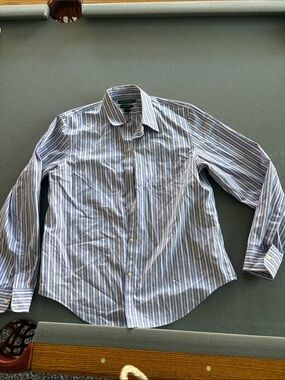 Lauren Ralph Lauren Light Blue, Pink & White Striped Dress Shirt